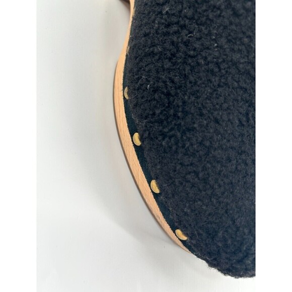 J. Crew Women's Size 9 Black Sherpa Heeled Clogs Wooden Sole Heel Boho Sherpa - Picture 6 of 13